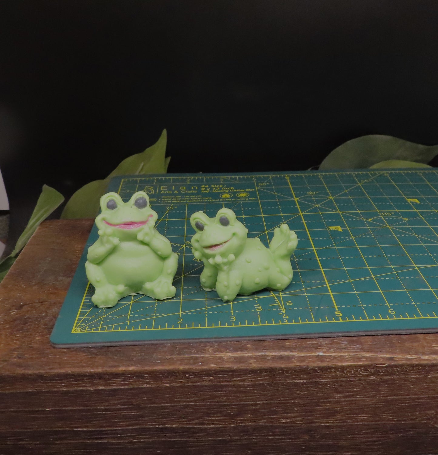 2 piece mini soap set, frogs on cutting mat for size