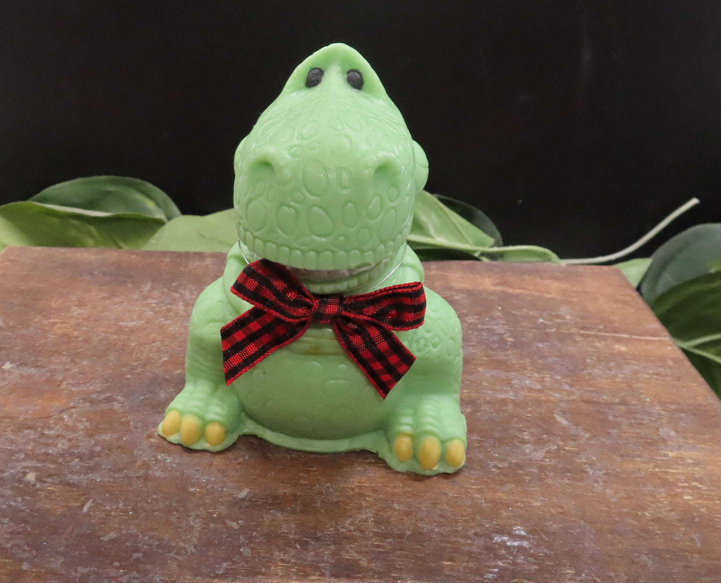 Green color variation of large T-rex handmade goat milk soap