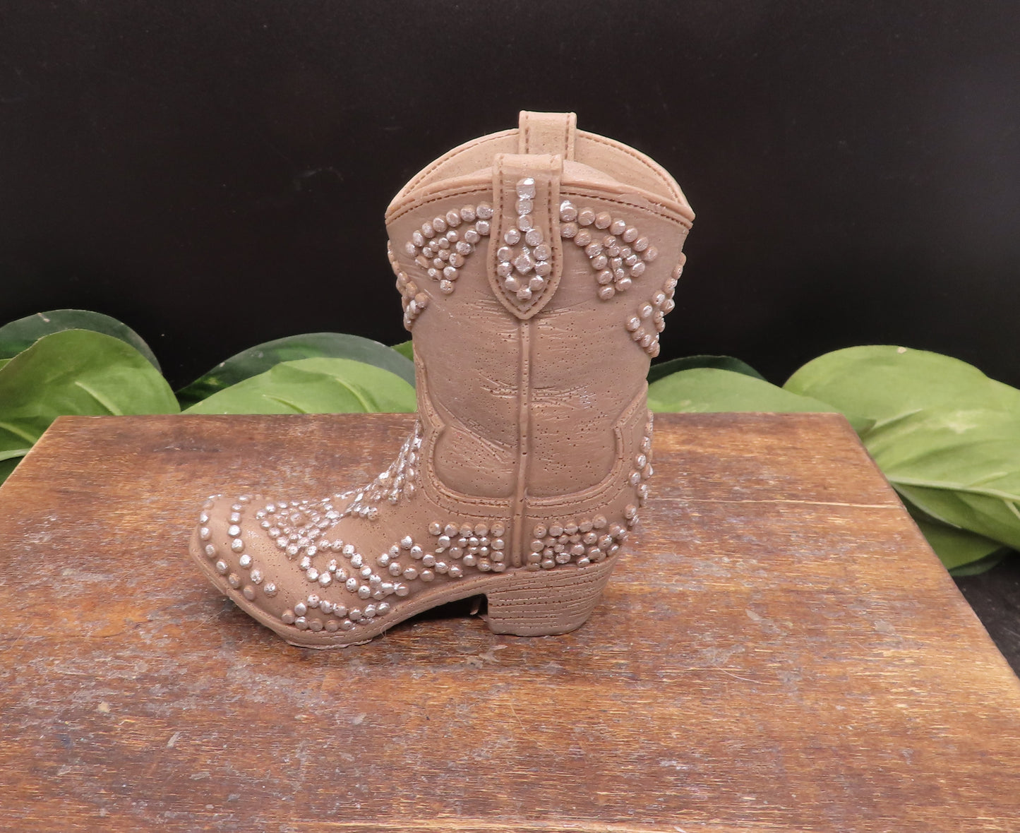 Brown cowboy boot with silver fittings handmade goat milk soap. Unique gift