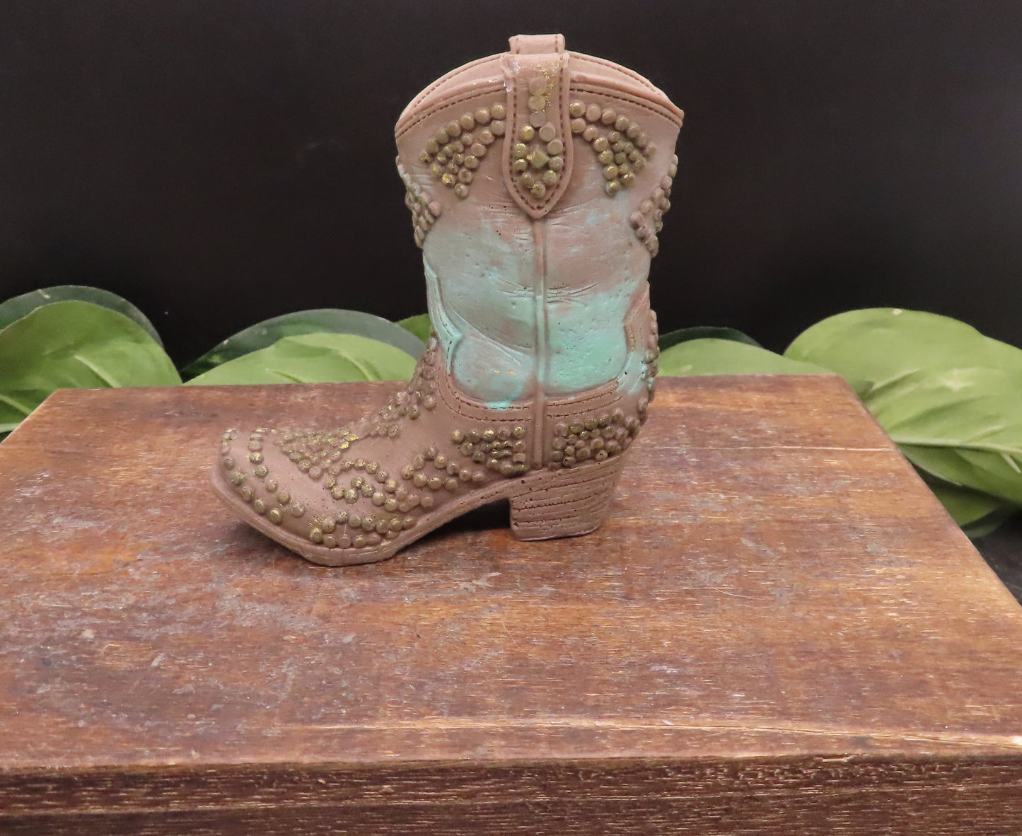 Cowboy boot brown with gold fittings, patina upper hand made goat milk soap