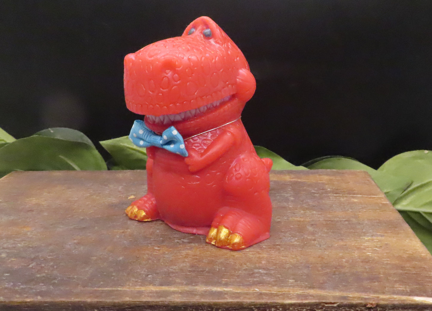 Red color variation of handmade large t-rex goat milk soap