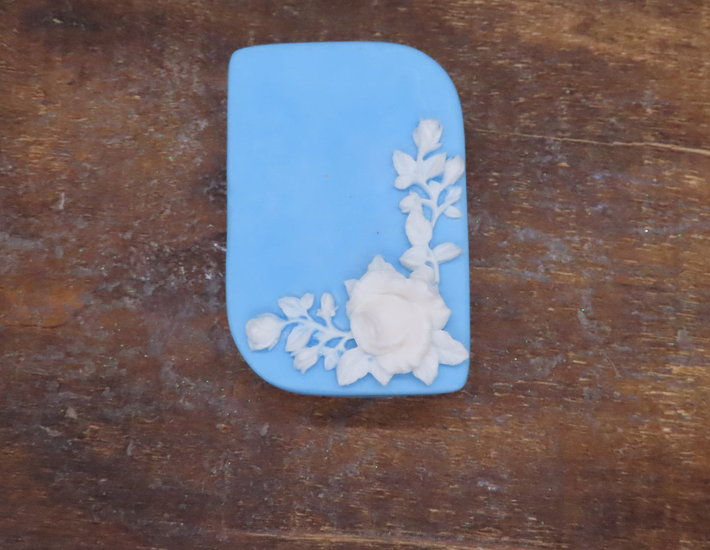 white rose on blue bar handmade goat milk soap