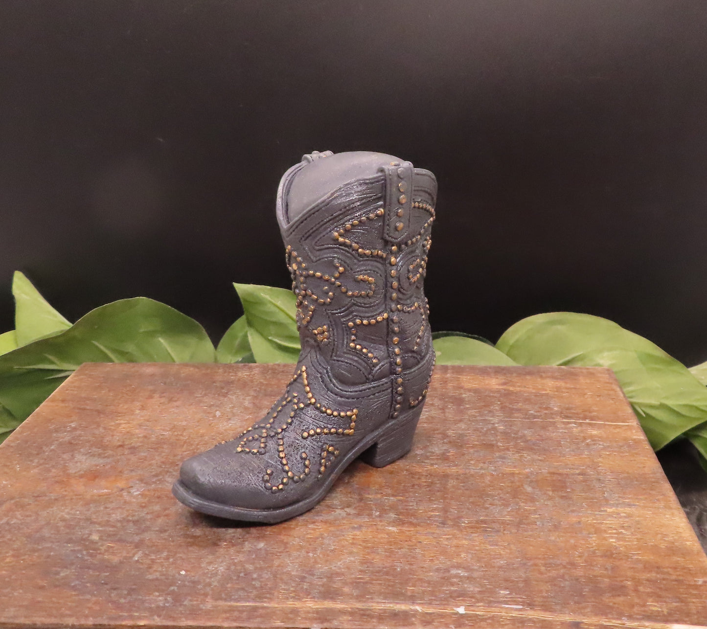 Black cowboy boot with silver fittings handmade goat milk soap