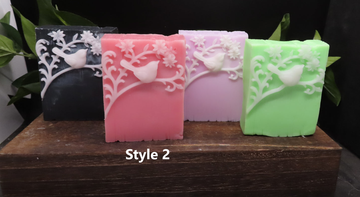 different bar color options. white details on black, pink, purple and green bars.