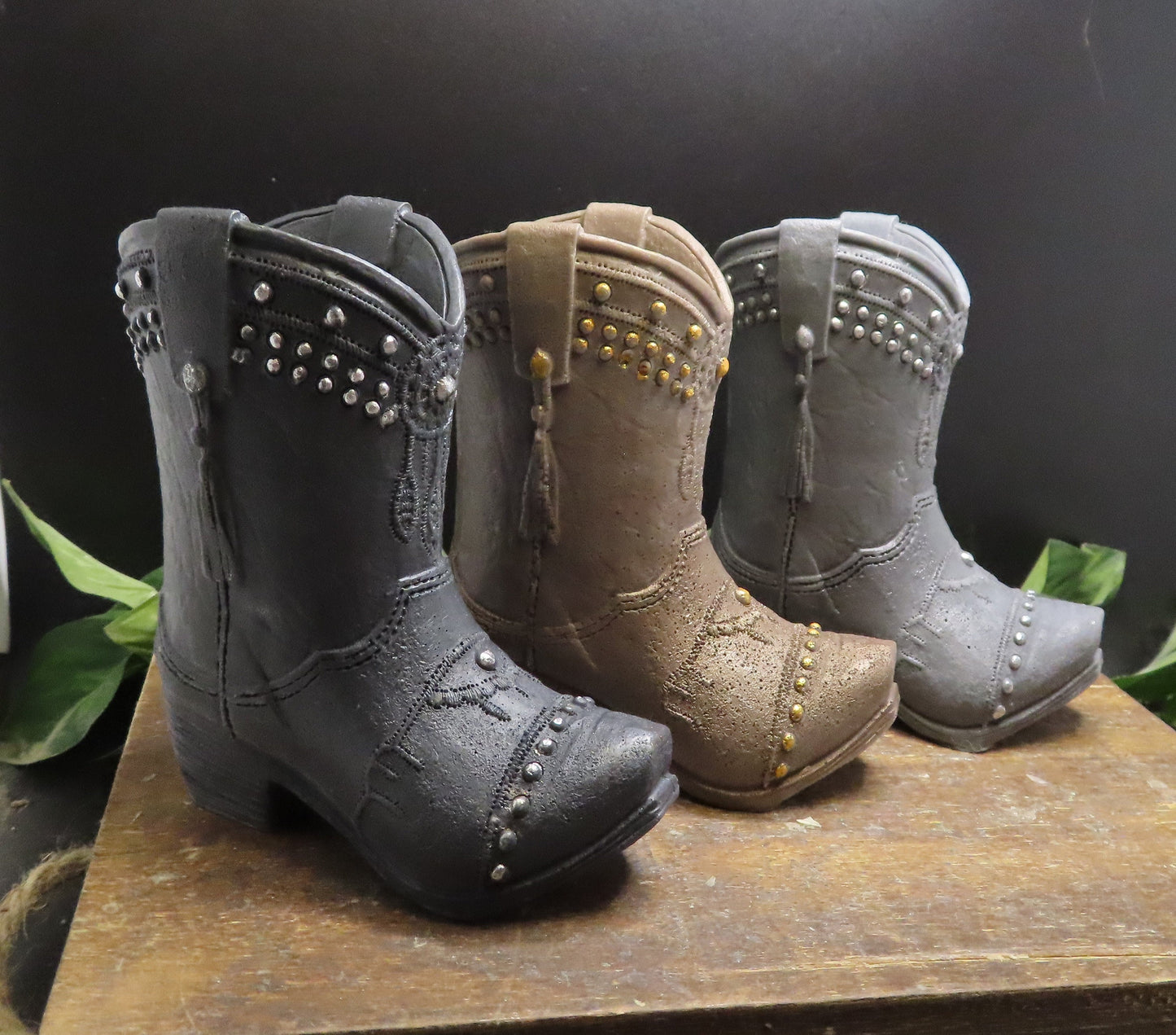 3 color variations of this handmade goat milk soap cowboy boot. Unique gift