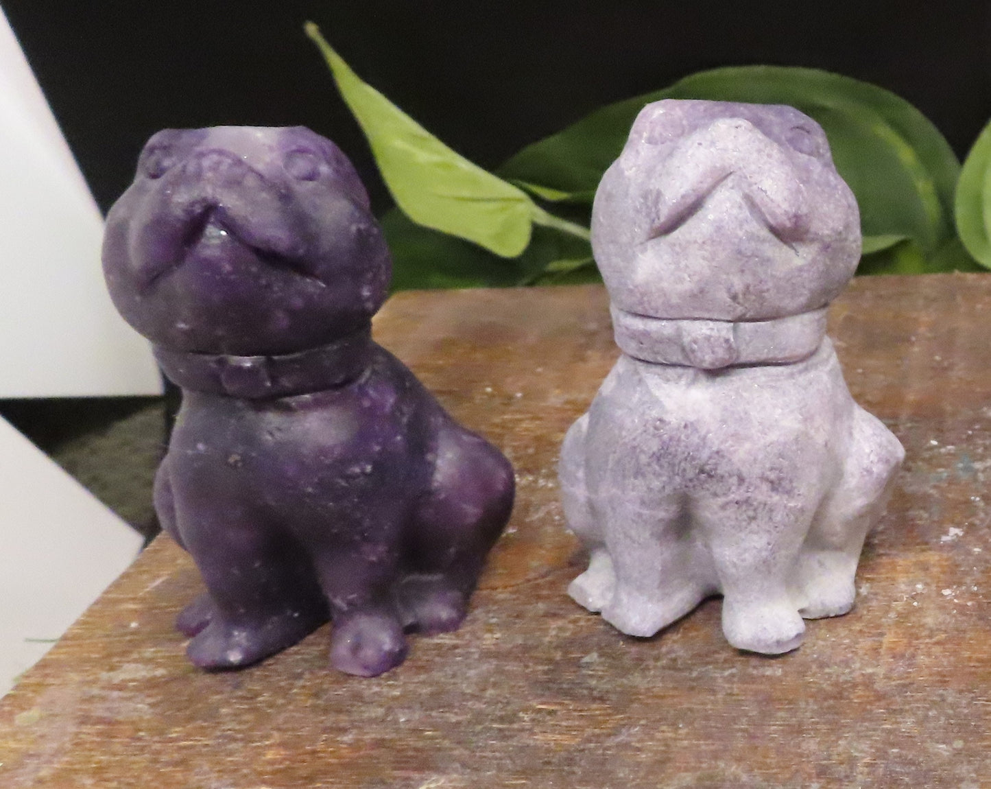 Carved Pit Bull Intention Stones, Obsidian, Rose Quartz, Lepidolite, Fluorite, and Glaucophane