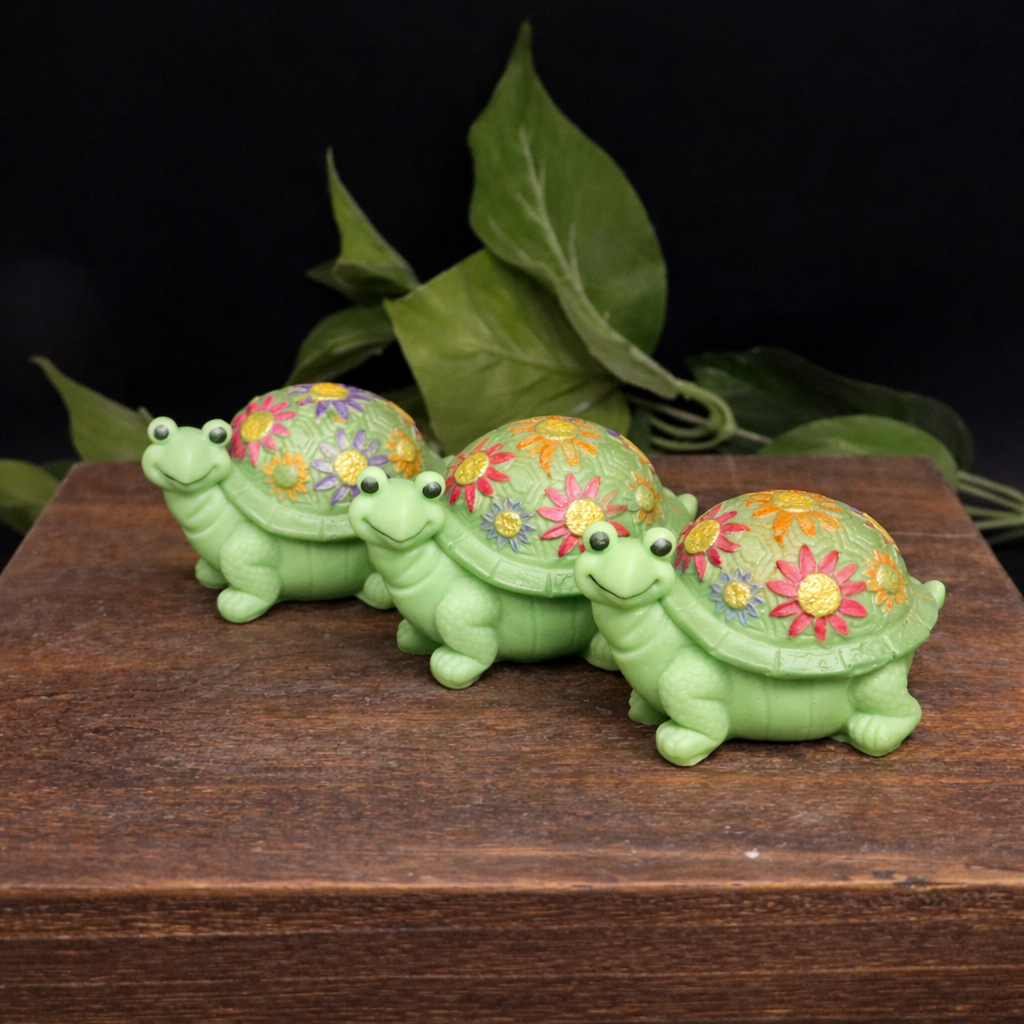 3 whimsical turtle goat milk soap displayed as bathroom décor gift