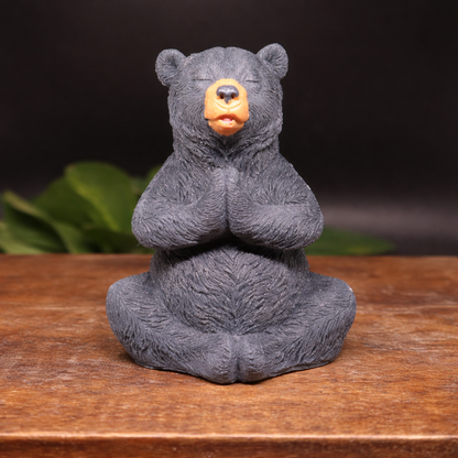 Handmade Yoga Black Bear Animal Gift Goat Milk Soap sitting on a wooden box