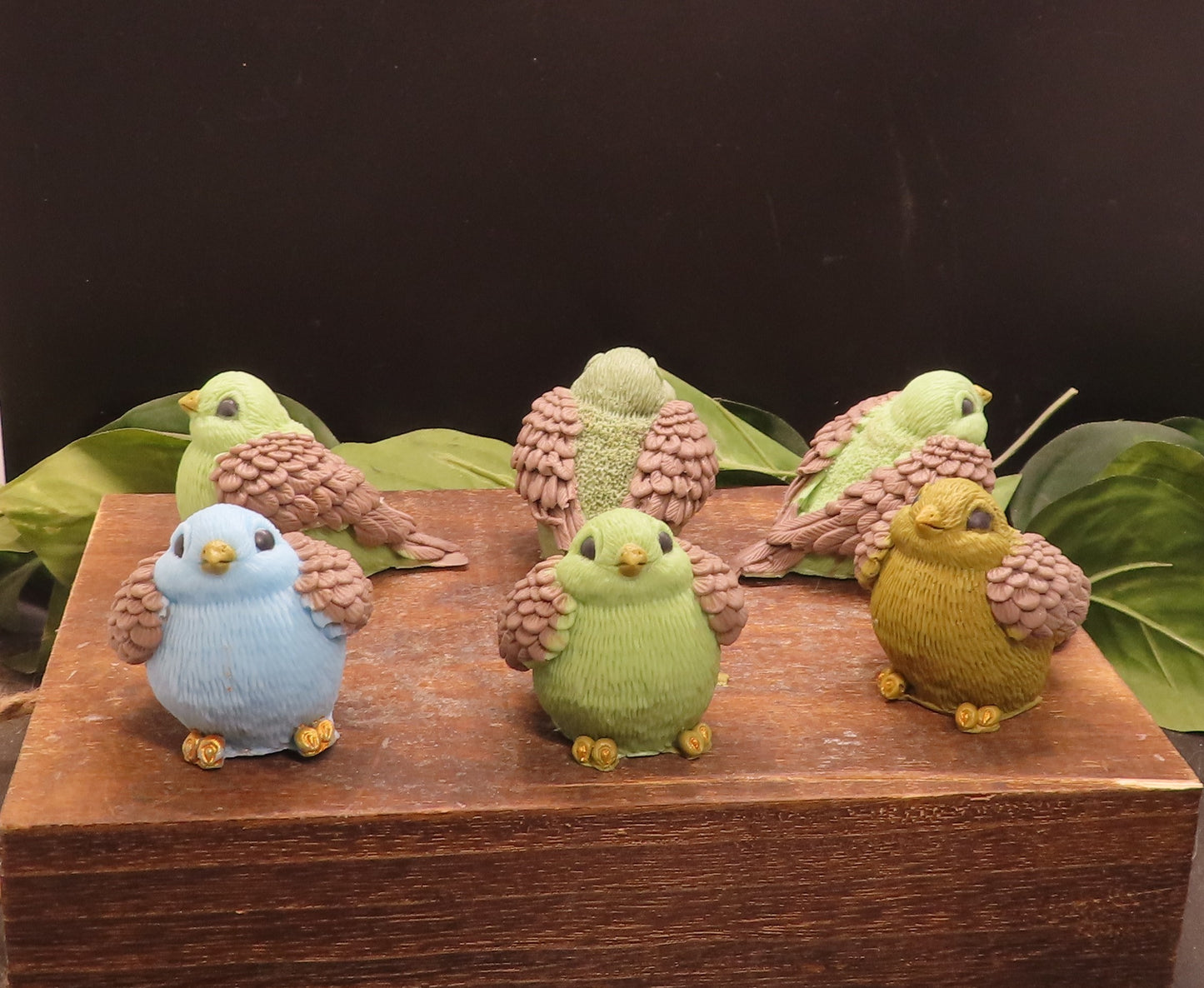 Several chubby goat milk soap birds facing different directions to show details.  Makes the perfect unique gift