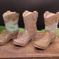 3 brown color options of handmade goat milk soap cowboy boot