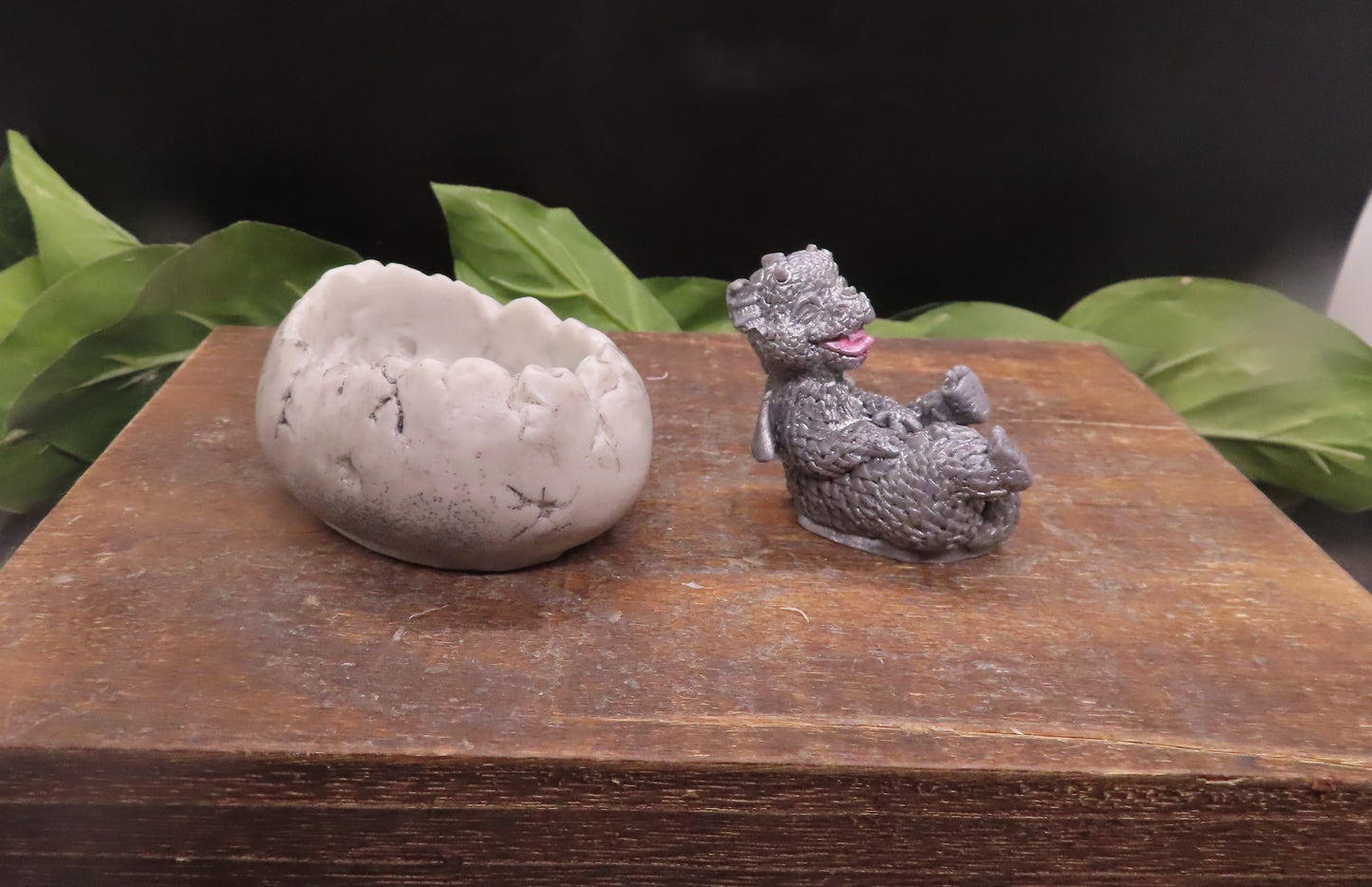 Baby dragon Handmade Goat Milk Soap shown beside egg.  Unique 2 piece soap set/ 