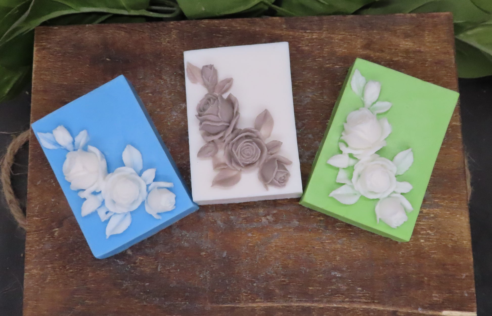 examples of color options of handmade rose goat milk soap