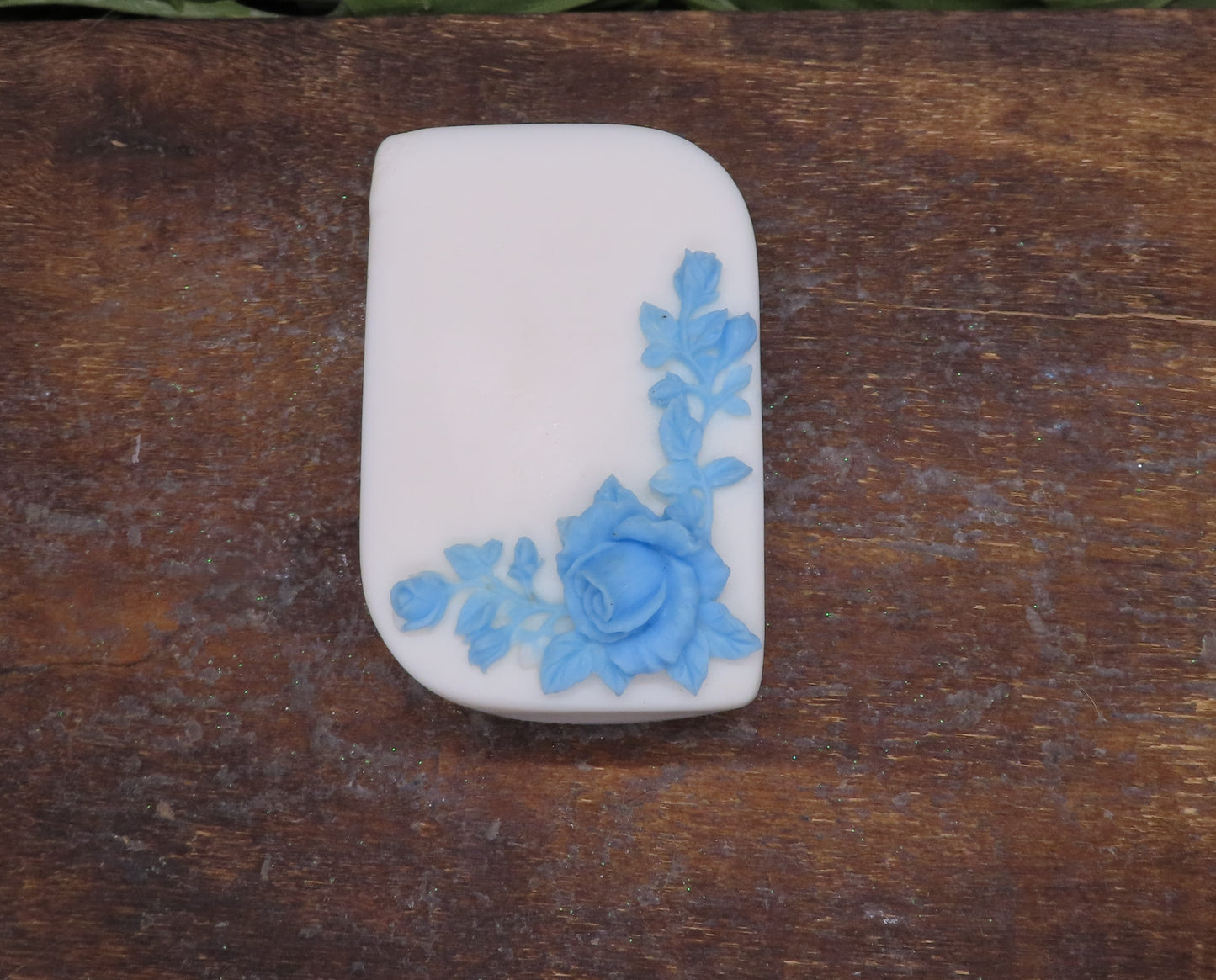 blue rose on white bar handmade goat milk soap
