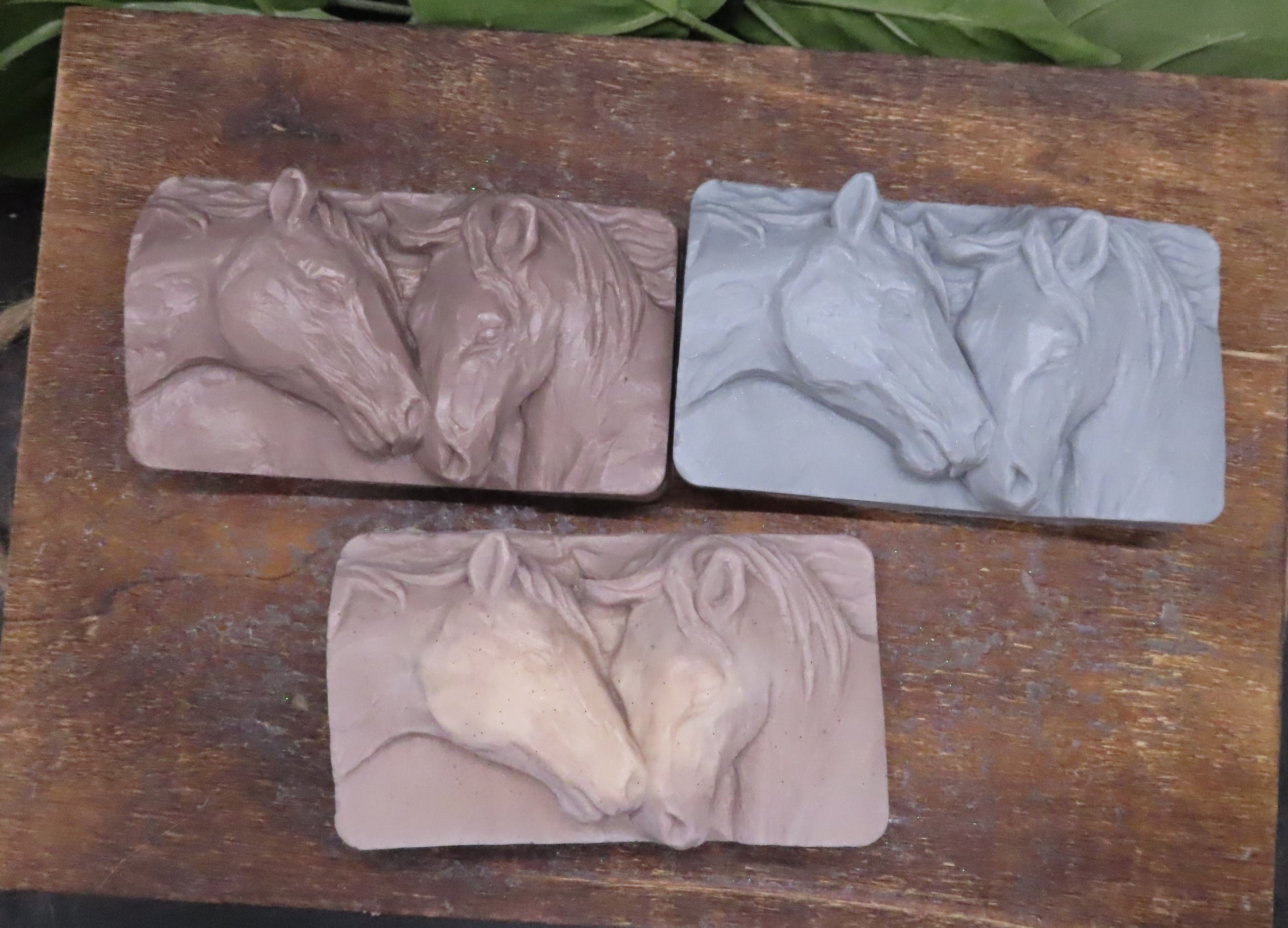 3 color variations of horse goat milk soap bar