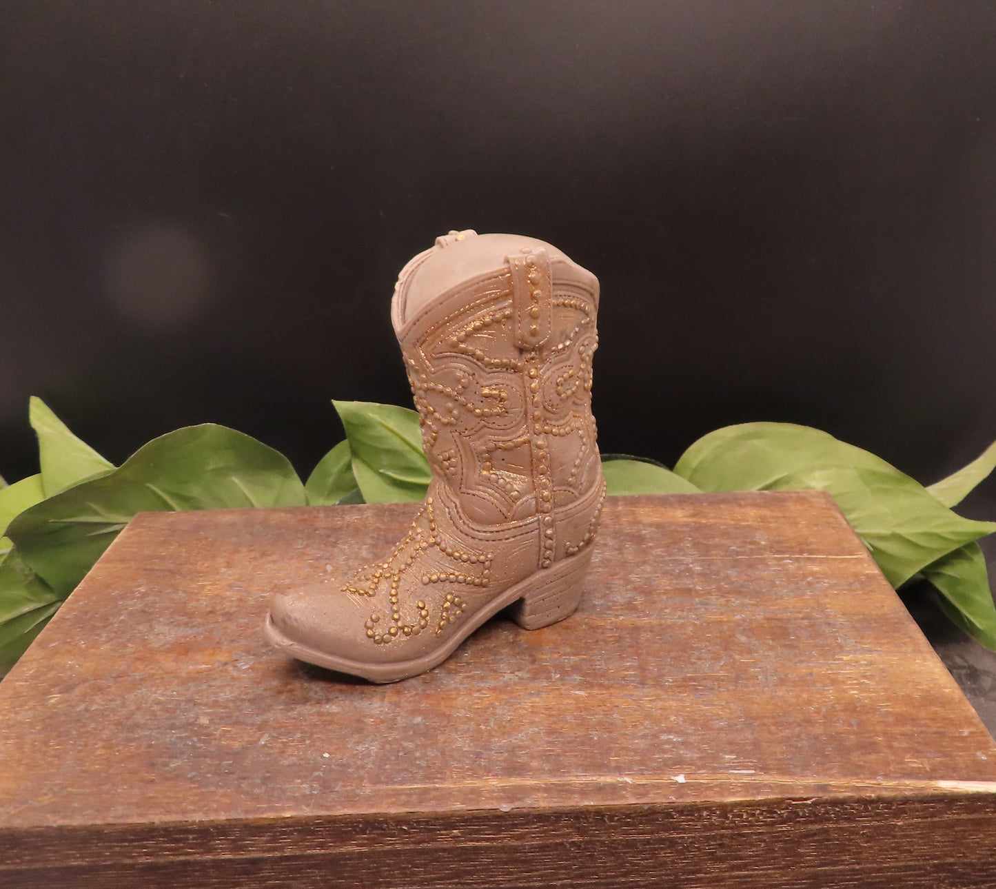 Brown cowboy boot with gold fittings handmade goat milk soap