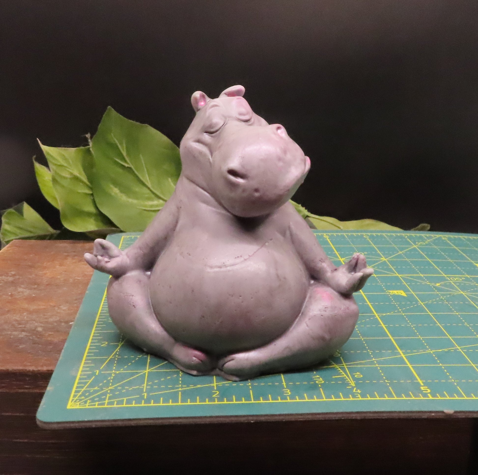 Lotus position yoga handmade goat milk hippo soap is 4 inches wide. 