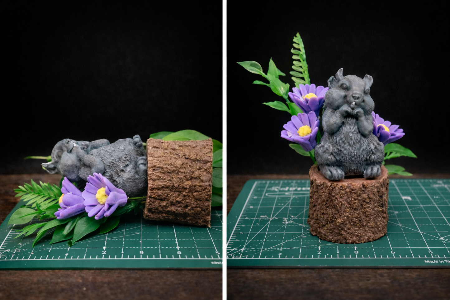 Size reference Squirrel Collectible woodland animal goat milk soap set with daisies, designed for bathroom décor