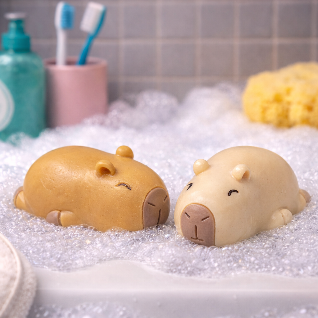 Sleepy Capybara duo in soap suds