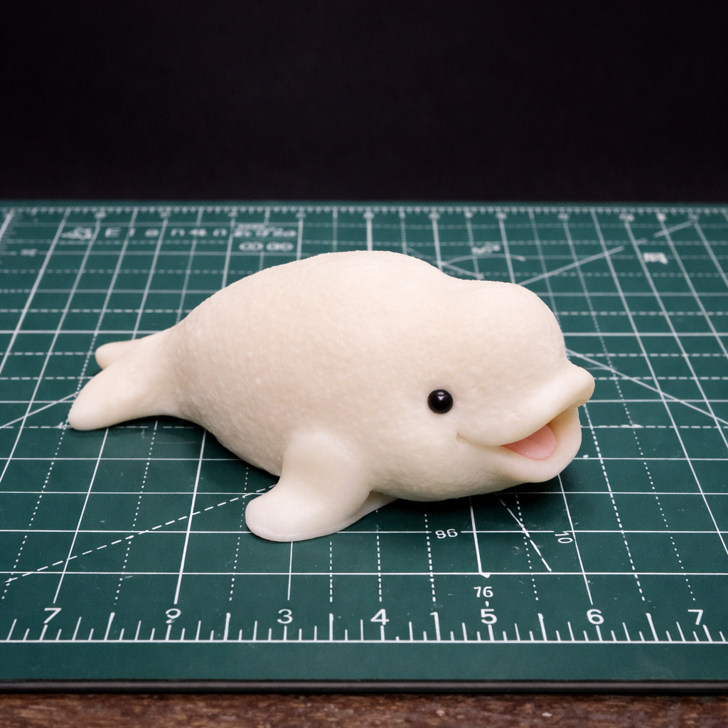 beluga whale handmade goat milk soap on cutting mat to show size of soap