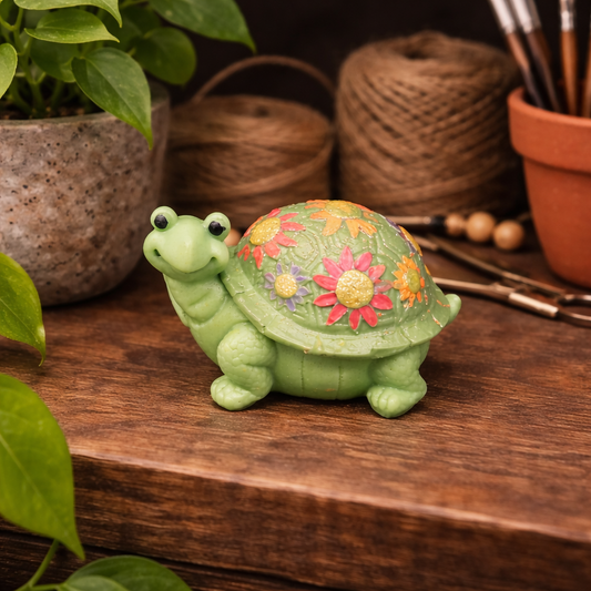 handmade floral turtle animal soap close-up showing detailed flower shell texture