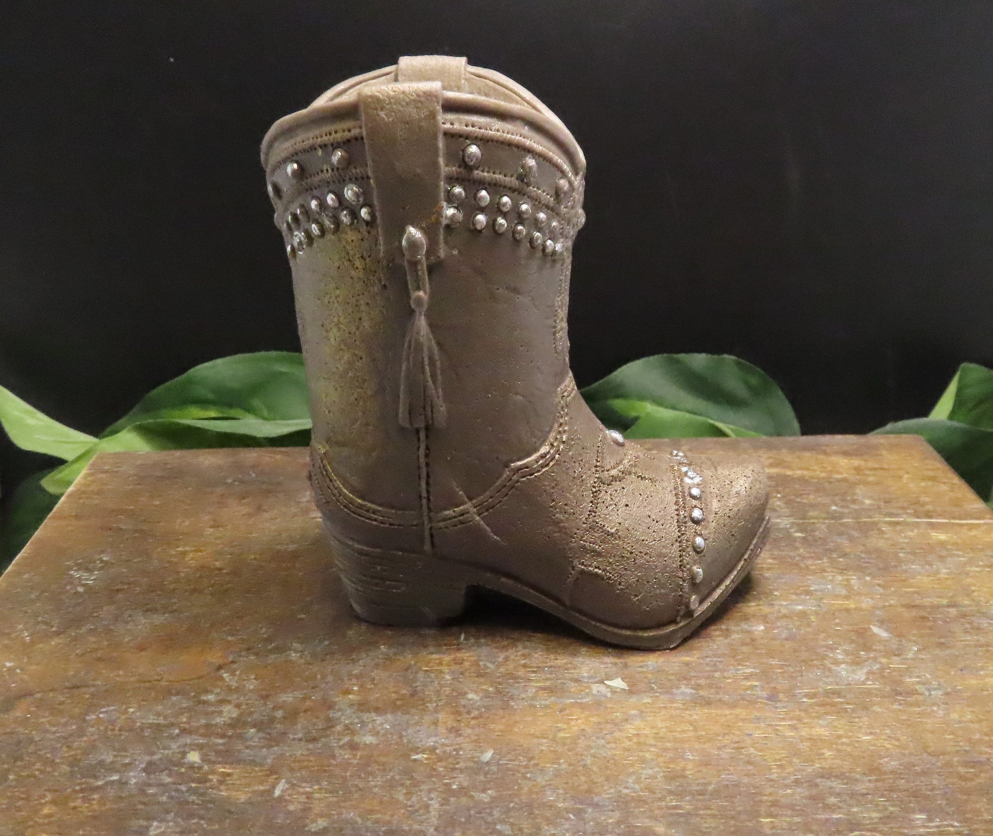 Handmade goat milk soap cowboy boot, brown with silver fittings. 