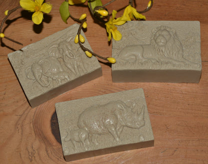 Natural coloration of soap set, Elephant, Lion and Rhinocerus
