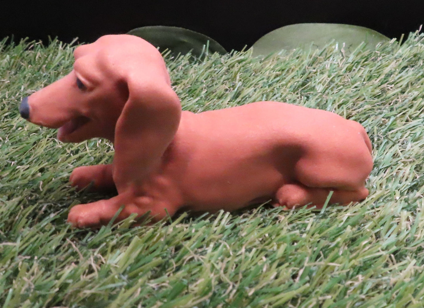 Side view of laying dachshund handmade goat milk soap.  Fun gift