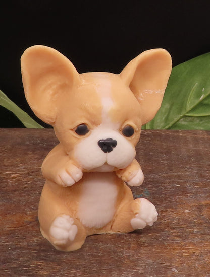 Image of the Boston Terrier Goat milk soap in the tan and white color option