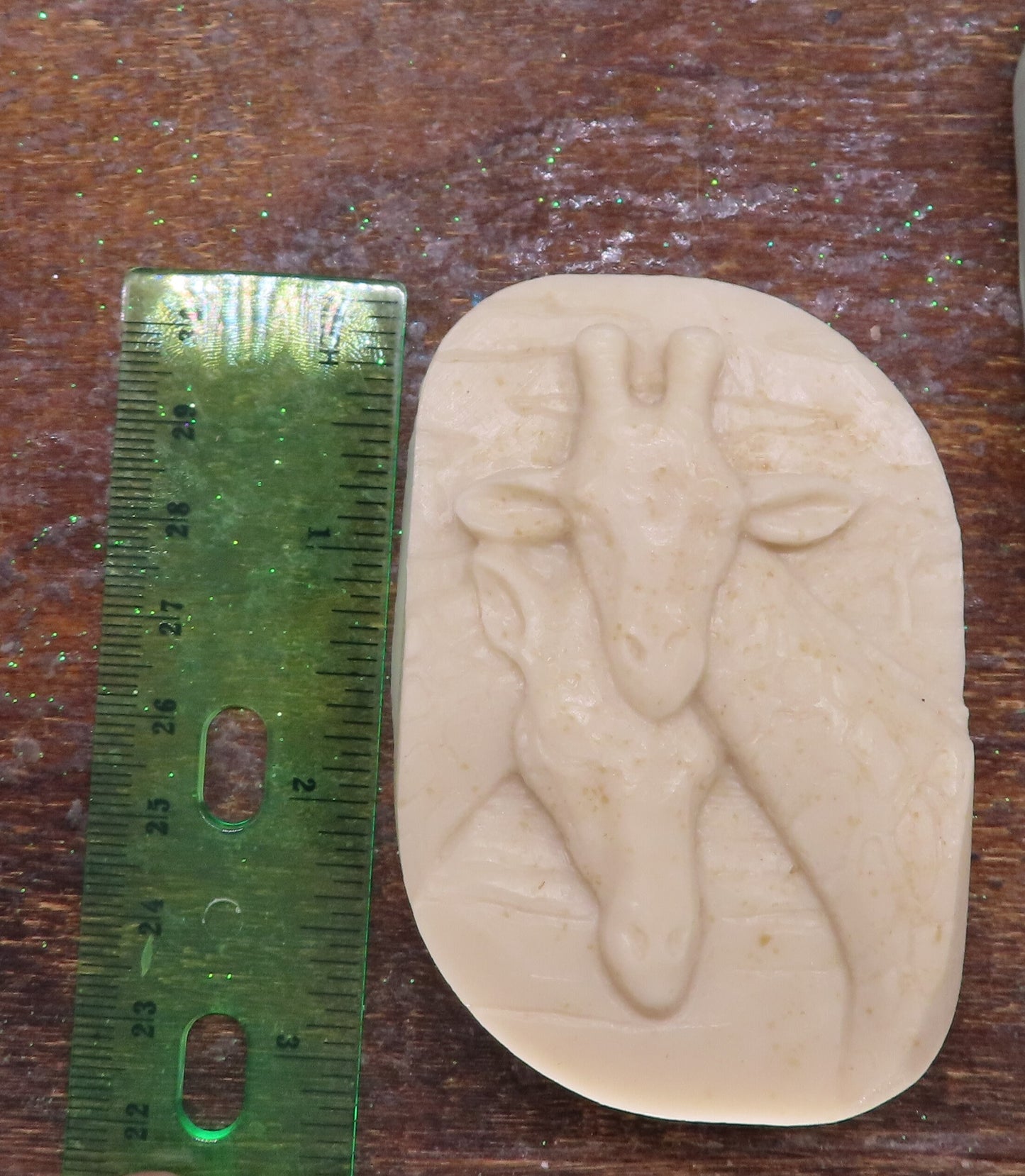 handmade giraffe goat milk soap approximately 3 x 1.5 x 1/3 inch